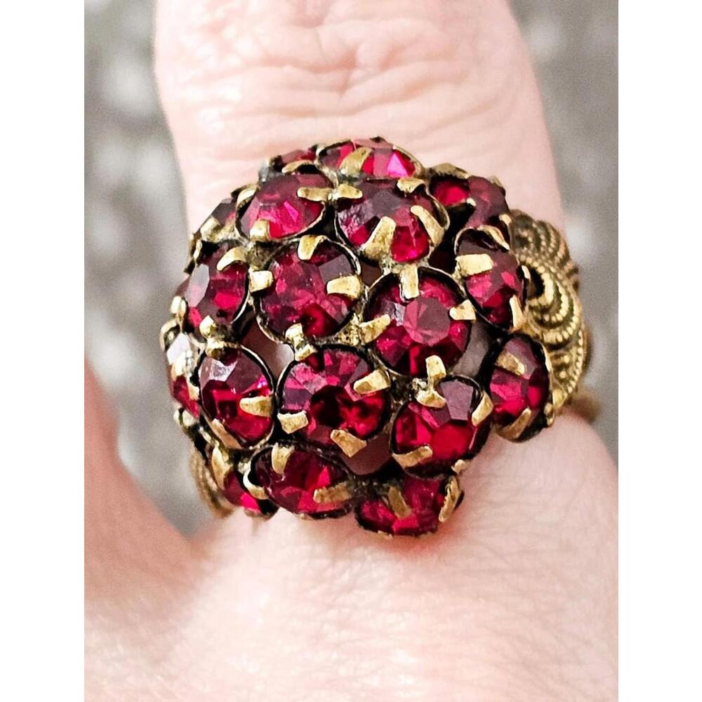 Vintage Dome Shaped Red Ruby Cocktail Ring